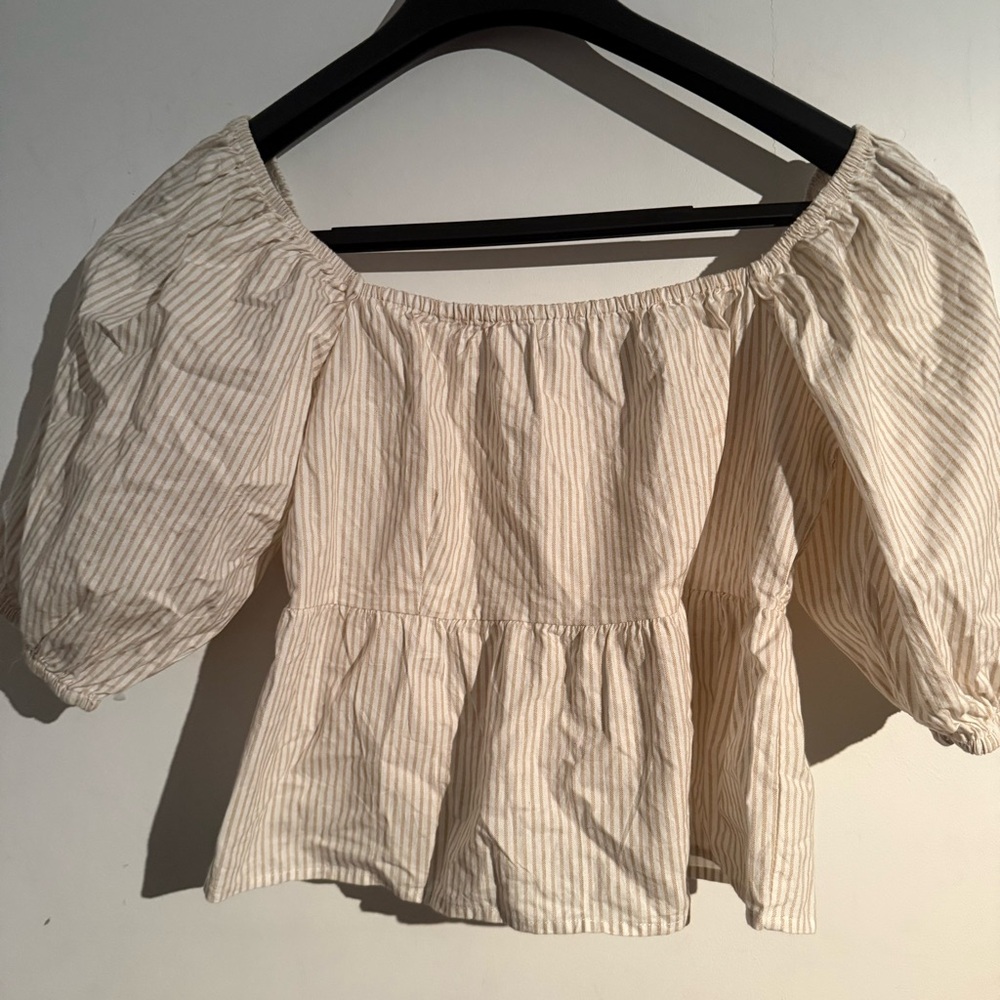 Sim‎ & Sam medium striped peplum top puff sleeves boho cottagecore